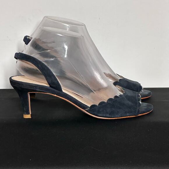 Pelle Moda Slingback Open Toe Black Sued Kitten Heel Pumps Size 7.5 - Picture 1 of 8